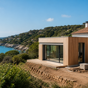 Extension d'une maison en bord de mer illustrant les règles applicables pour agrandir une maison en zone loi Littoral hors des agglomérations et des villages.