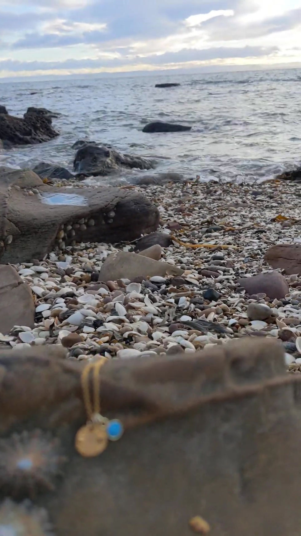 Thumbnail: Gold Wave Necklace on a beach in scotland