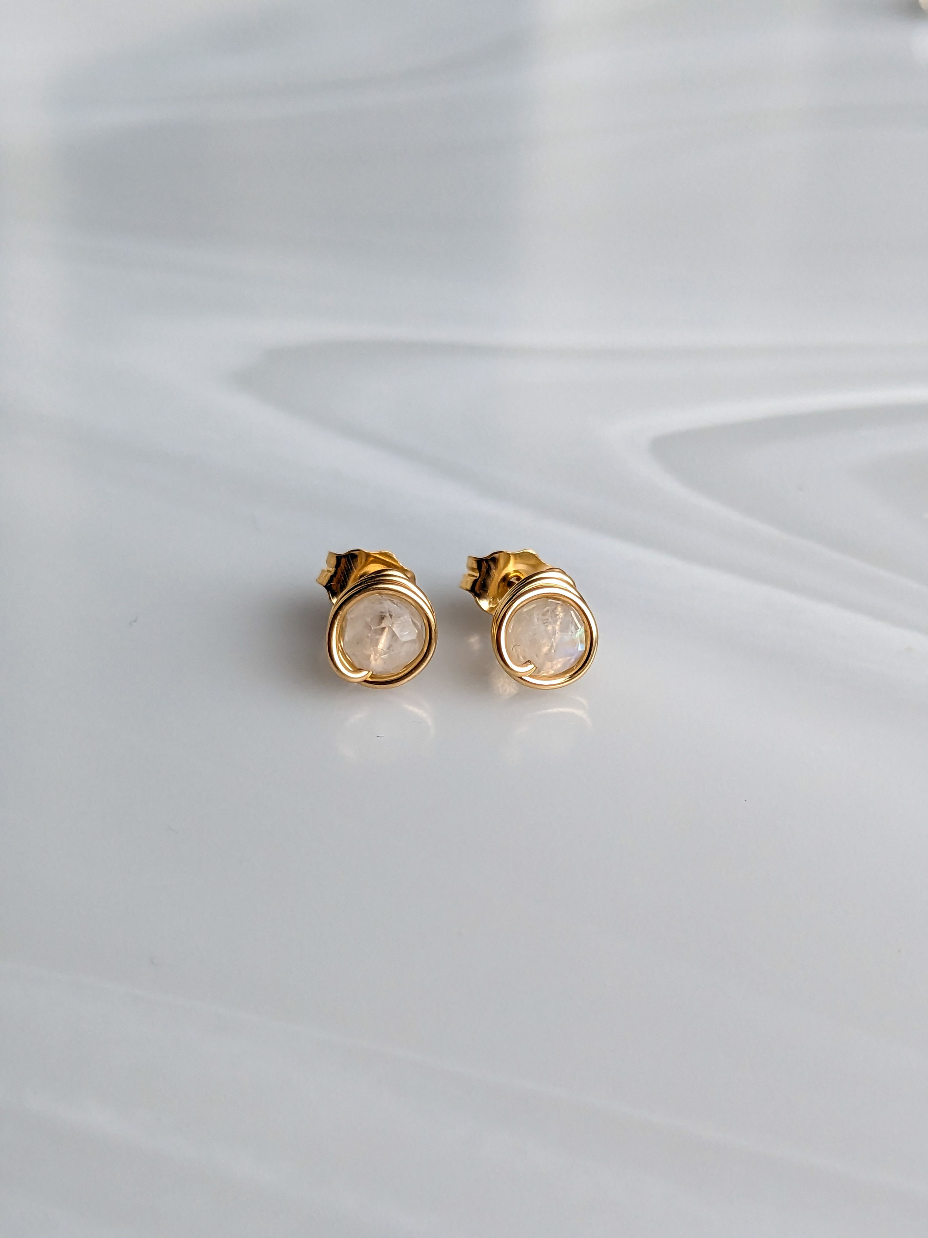 gold moonstone stud earrings