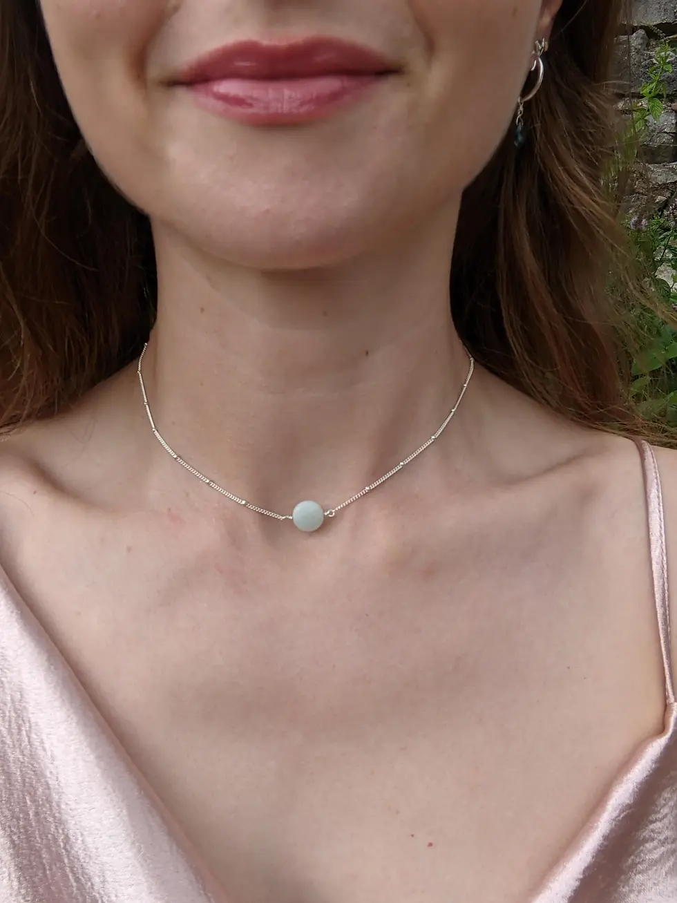 silver amazonite choker necklace