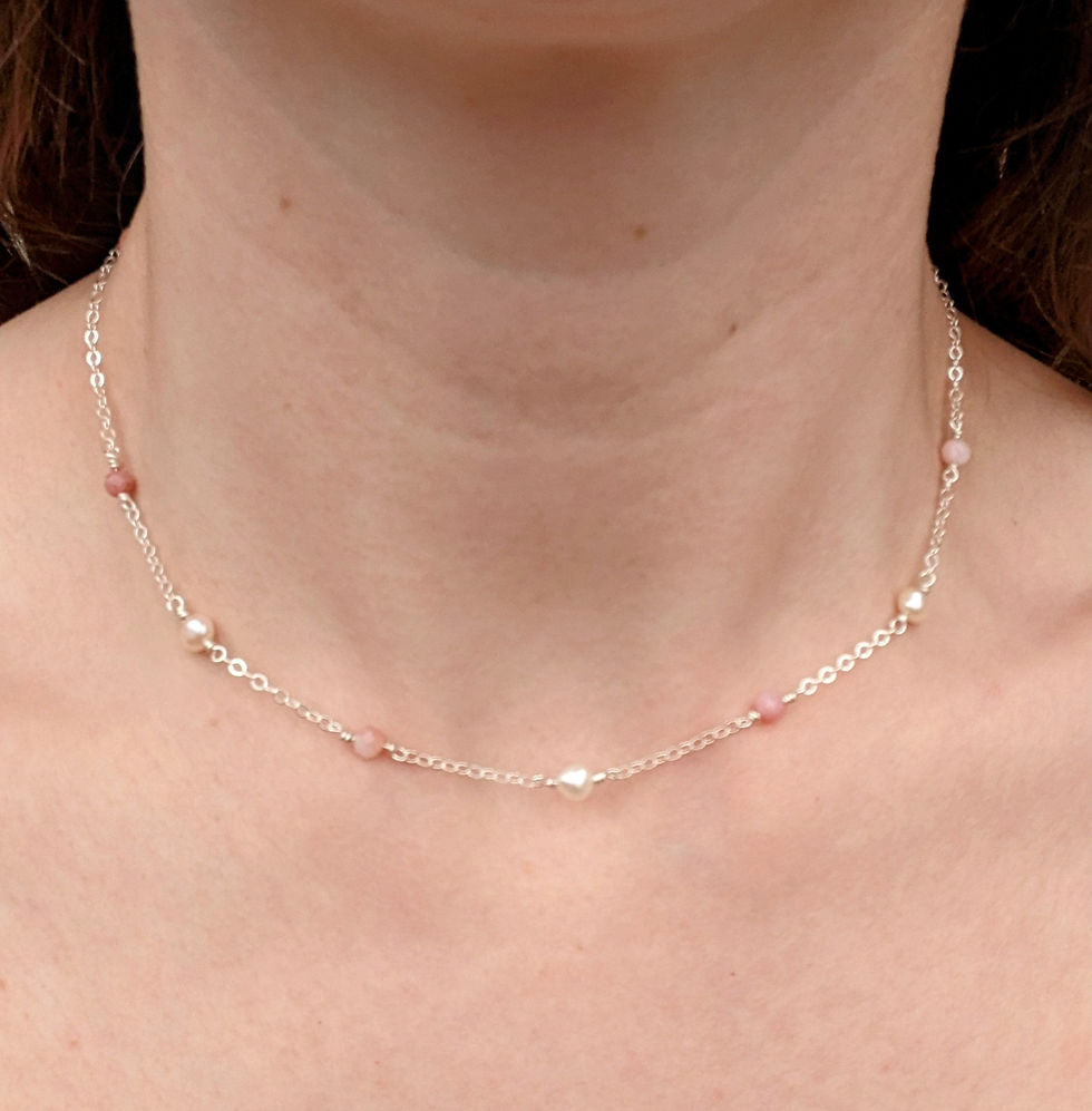 pearl and pink opal sterling silver necklace