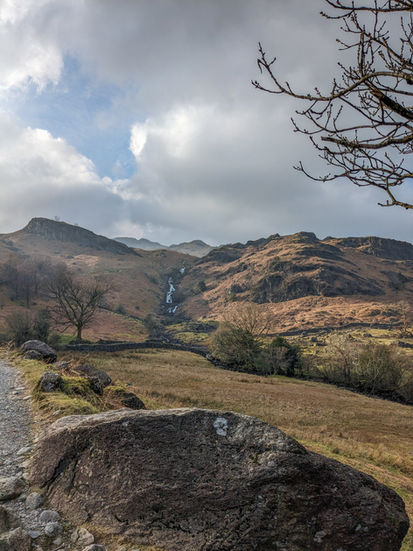 Grasmere, sourmilk ghyll and mountains behind and valley