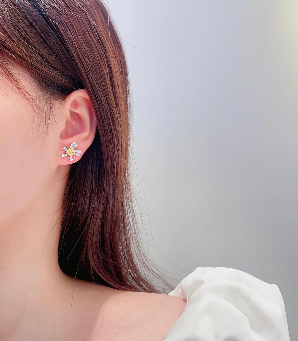 Thumbnail: 18K White and Yellow Gold Diamond Cushion-Cut Petal Stud Earrings