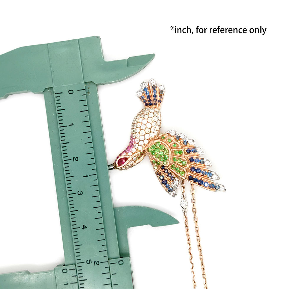 Thumbnail: 18K Rose Gold Hummingbird Colored Diamond Pendant Necklace with Blue Sapphires
