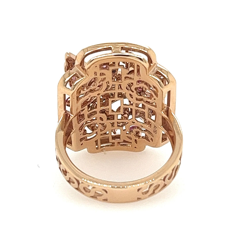 Thumbnail: 18K Rose Gold Multi-Color Sapphire Bird & Garden Ring with Diamonds