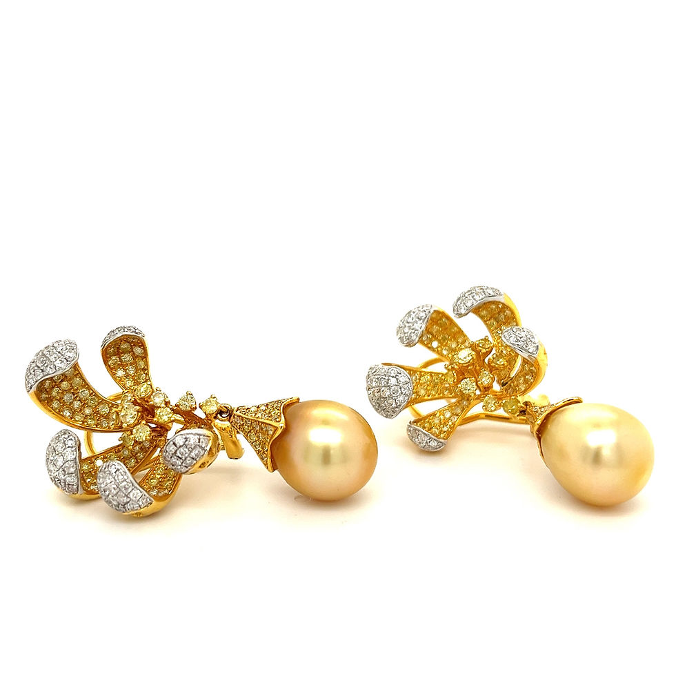 Thumbnail: 18K White Gold Pearl Earrings with Diamonds & Fancy Diamonds