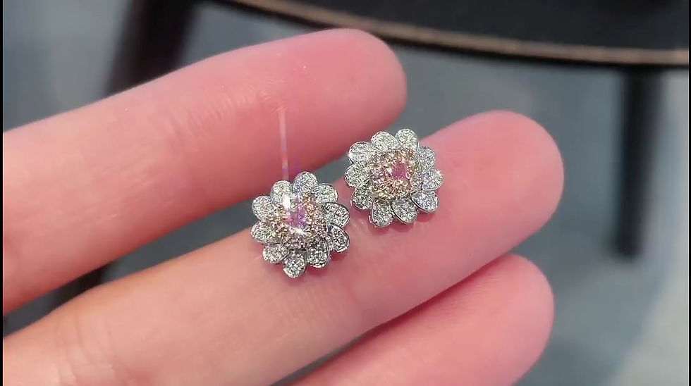 Thumbnail: 18K White and Pink Gold Diamond Cushion-Cut Floral Stud Earrings