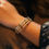 Thumbnail: 18K Yellow Gold Bangle with Natural Diamonds - Idunn Collection 