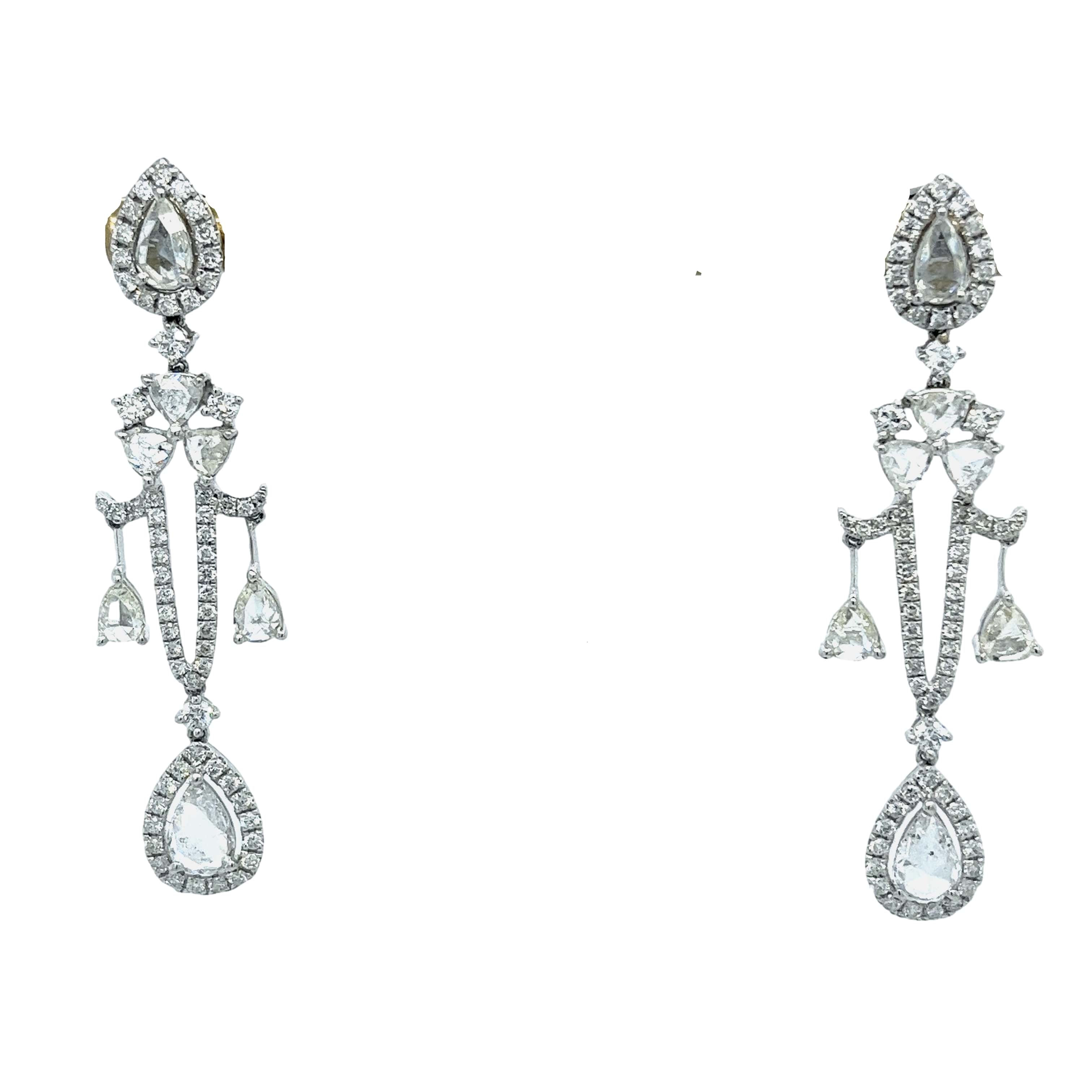 18K White Gold Diamond Droop Earrings