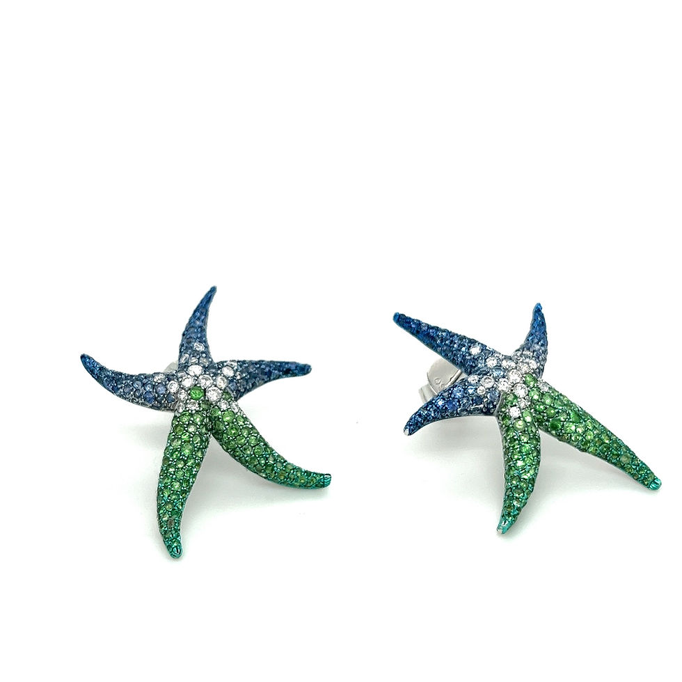 Thumbnail: 18K White Gold Diamond Earrings with Green Garnets & Sapphires
