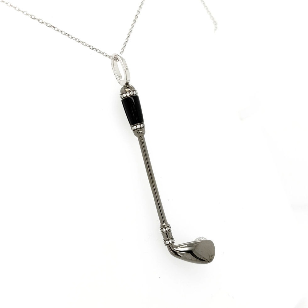 Thumbnail: 18K White Gold Golf Racket Diamond Pendant Necklace with Onyx