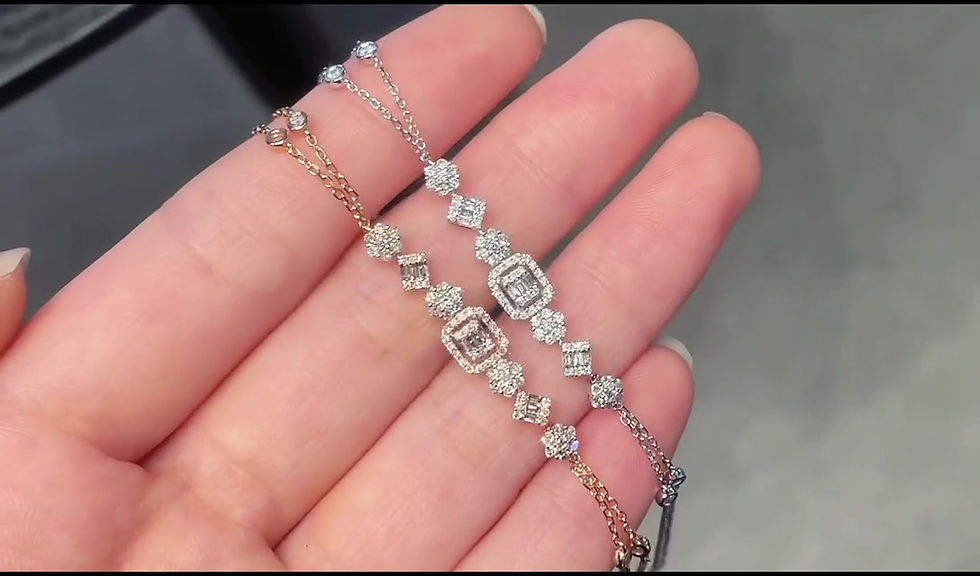 Thumbnail: 18K White and Rose Gold Double Chain Bubble Bracelet with Natural Diamonds
