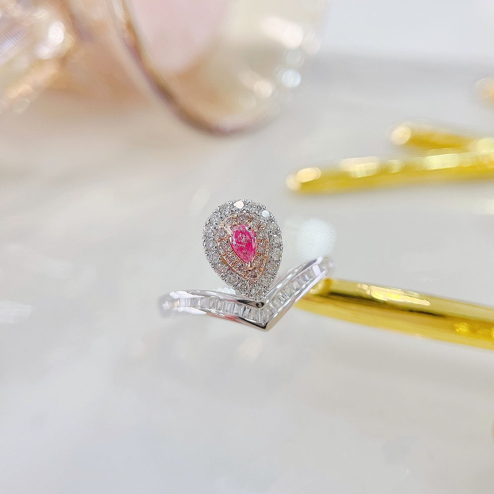Thumbnail: 18K White and Pink Gold Diamond Teardrop V-Shaped Ring