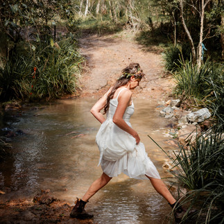 Bride in mud puddle elopement grafton celebrant clarence valley pillar valley