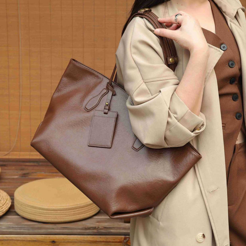 Thumbnail: BURMINSA Luxury 100% Genuine Leather Women Tote Bags Large Capacity Retro Laptop
