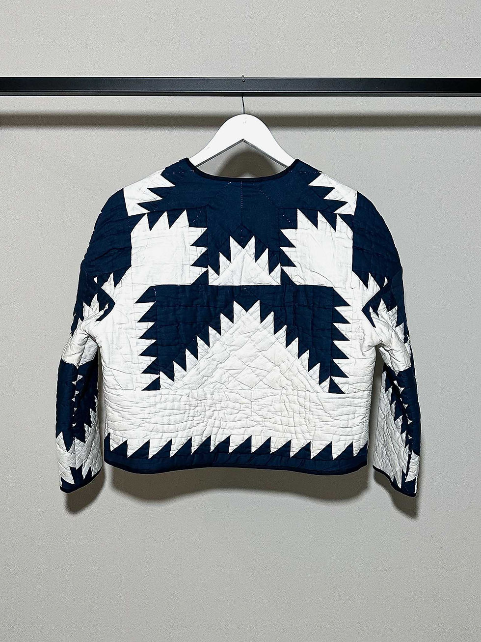 Miniaturbild: kurze Jacke Patchwork ethno Muster unisex blau weiß
