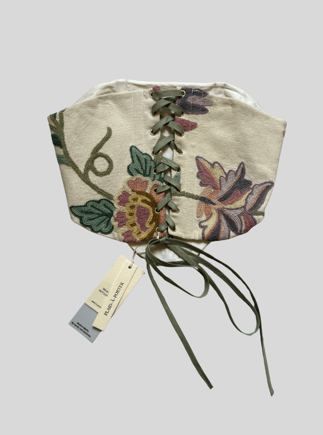 Thumbnail: Korsett Top N11 aus Crewelwork-Stickerei, Vorderseite