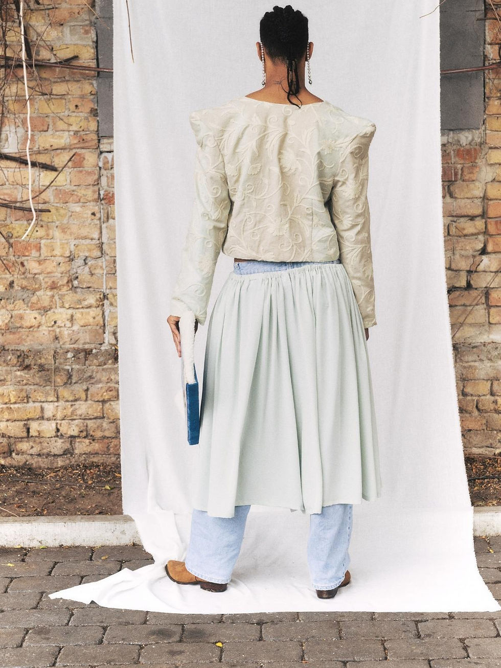 Thumbnail: VINTAGE SILK TROMPE L'ŒIL PANTS BLUE UNISEX
