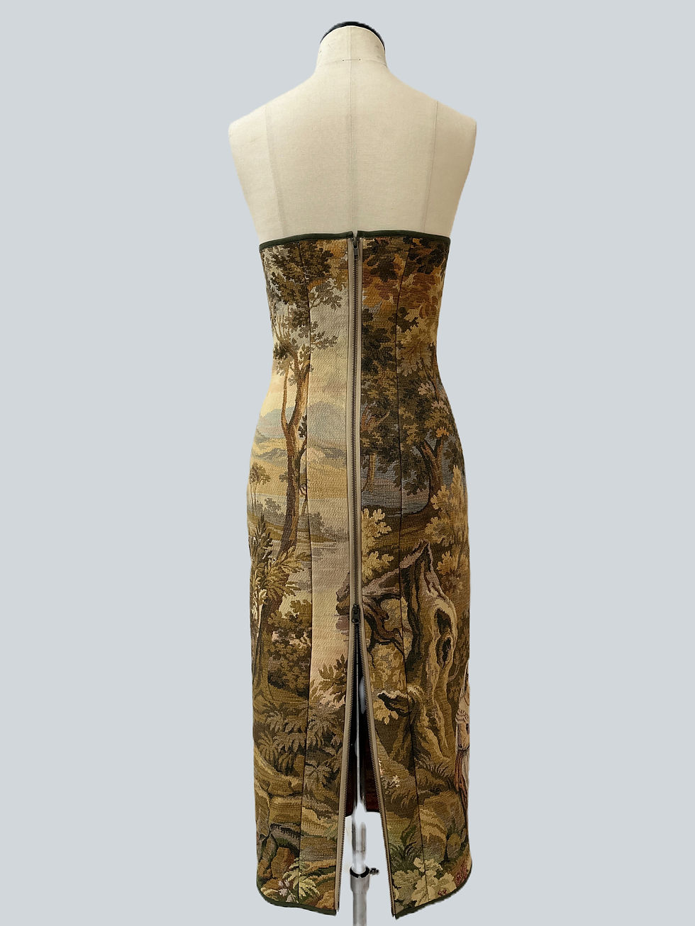 Thumbnail: Bustier-Etuikleid aus französischem Vintage-Gobelin