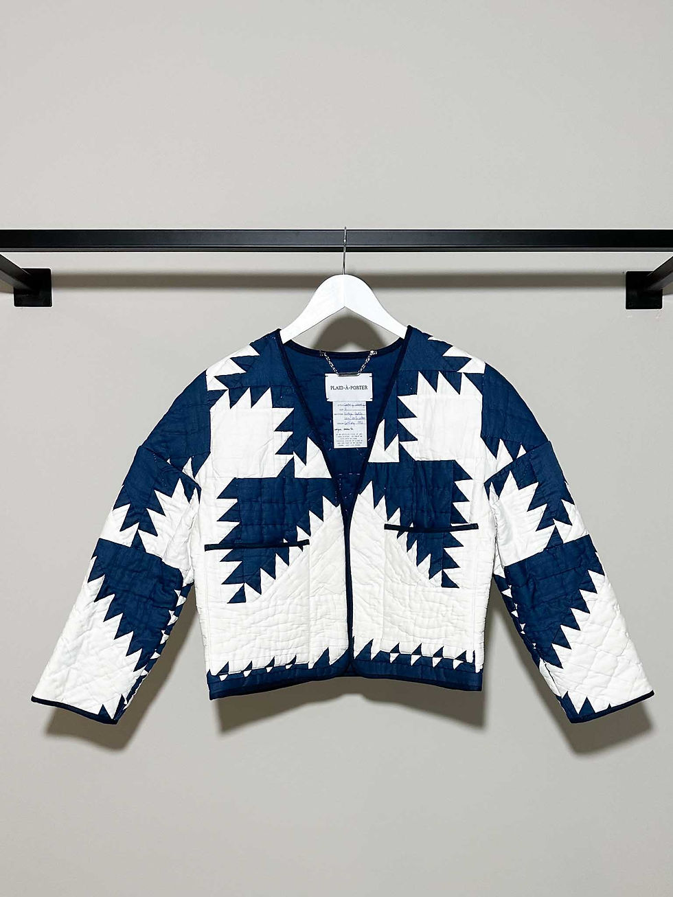 Miniaturbild: kurze Jacke Patchwork ethno Muster unisex blau weiß