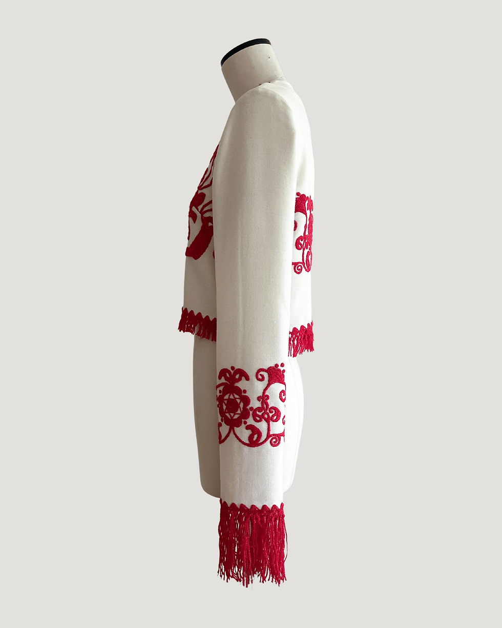 Miniaturbild: Bestickte Boho Jacke mit Fransen, weiß rot