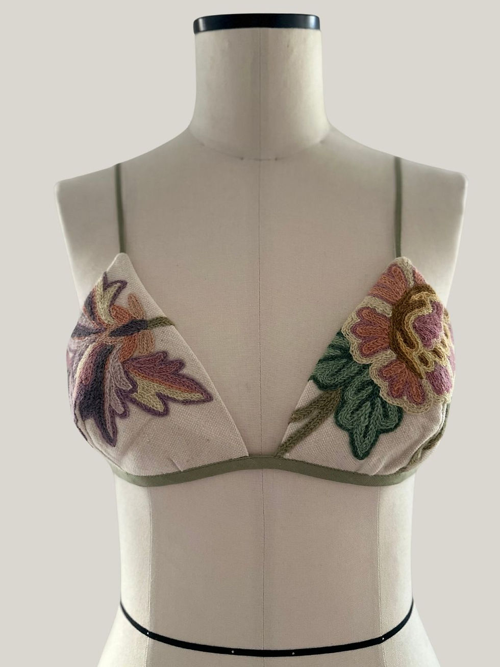 Thumbnail: Bra Top aus vintage Crewelwork mit Blumenmuster One Size