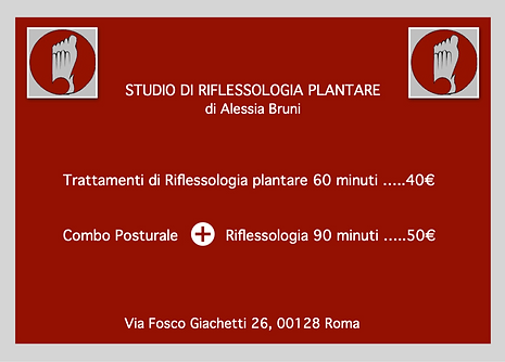 Listino prezzi per 1 ora di Riflessologia plantare e per l'opzione Combo Ginnastica posturale più Riflessologia plantare, Studio di Riflessologia plantare di Alessia Bruni