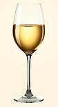 a glass of white wine with a longer stem