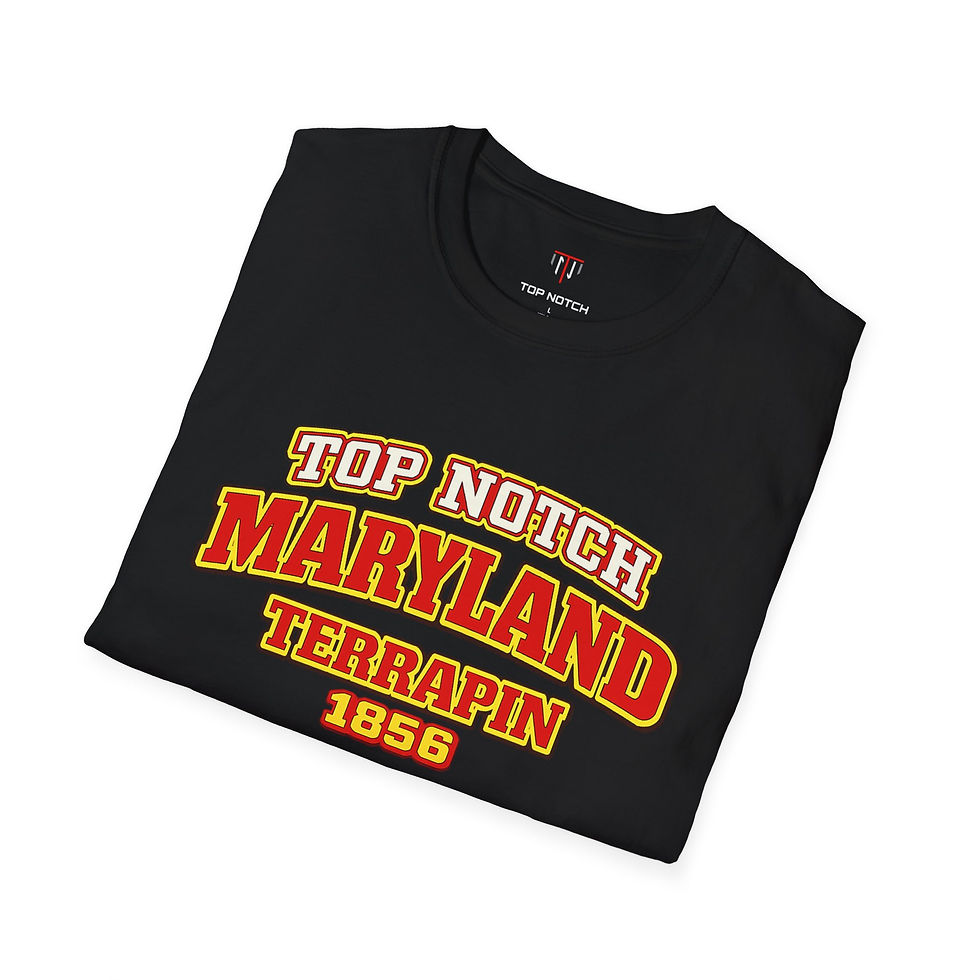 Thumbnail: Top Notch Univ of Maryland unisex short sleeve crew neck cotton black t-shirt folded