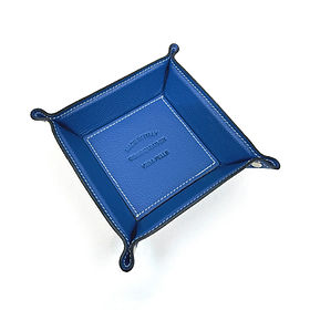 Plateau Vide-Poches En Cuir Italien Artisanal – Orvieto 19x19 Cm, Bleu Élégant, Coffret Cadeau