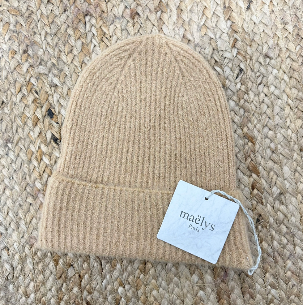 Bonnet camel tricot cotelé touché doux