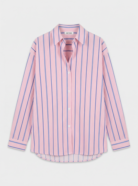 Chemise rose à rayures bleu boutons arrières