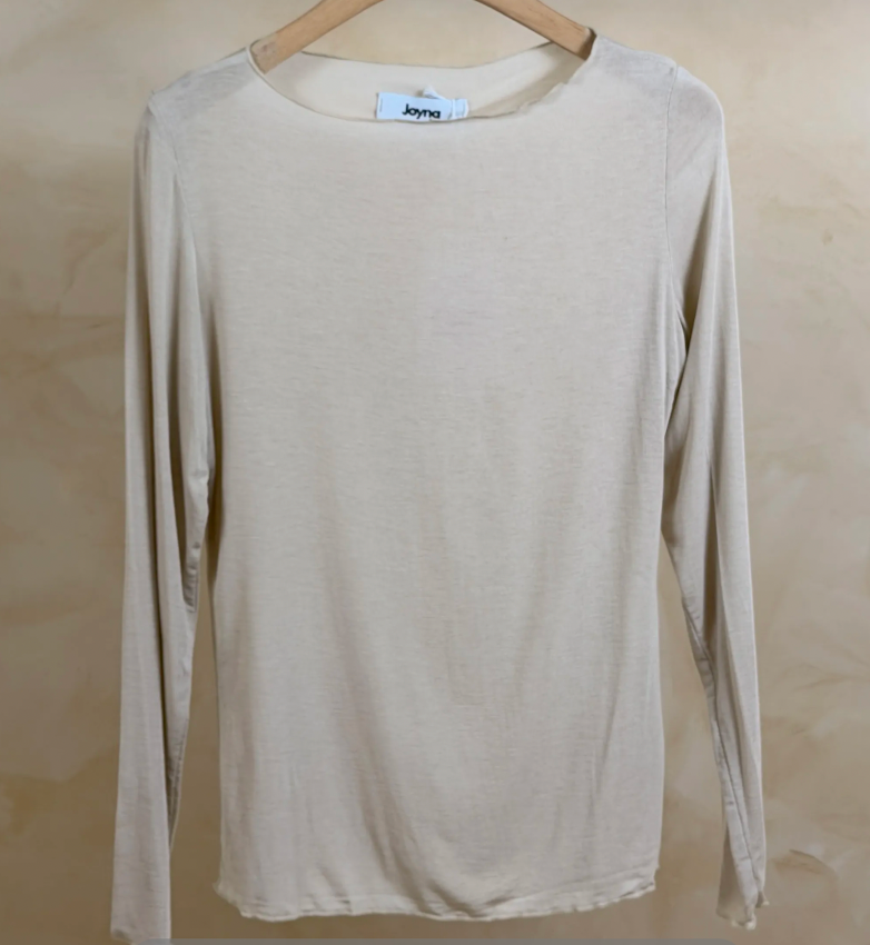 Sous-pull col rond beige avec cachemire