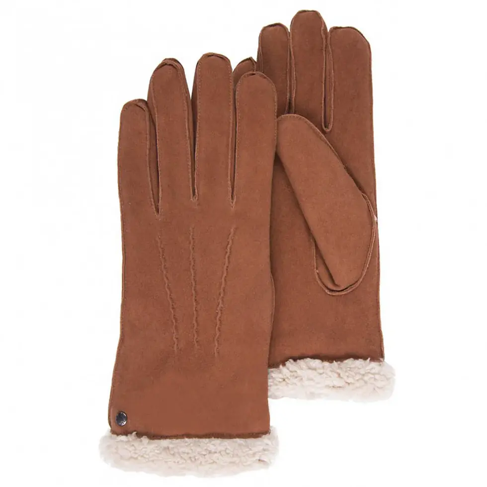 Isotoner - Gants en cuir velours fourrés cognac