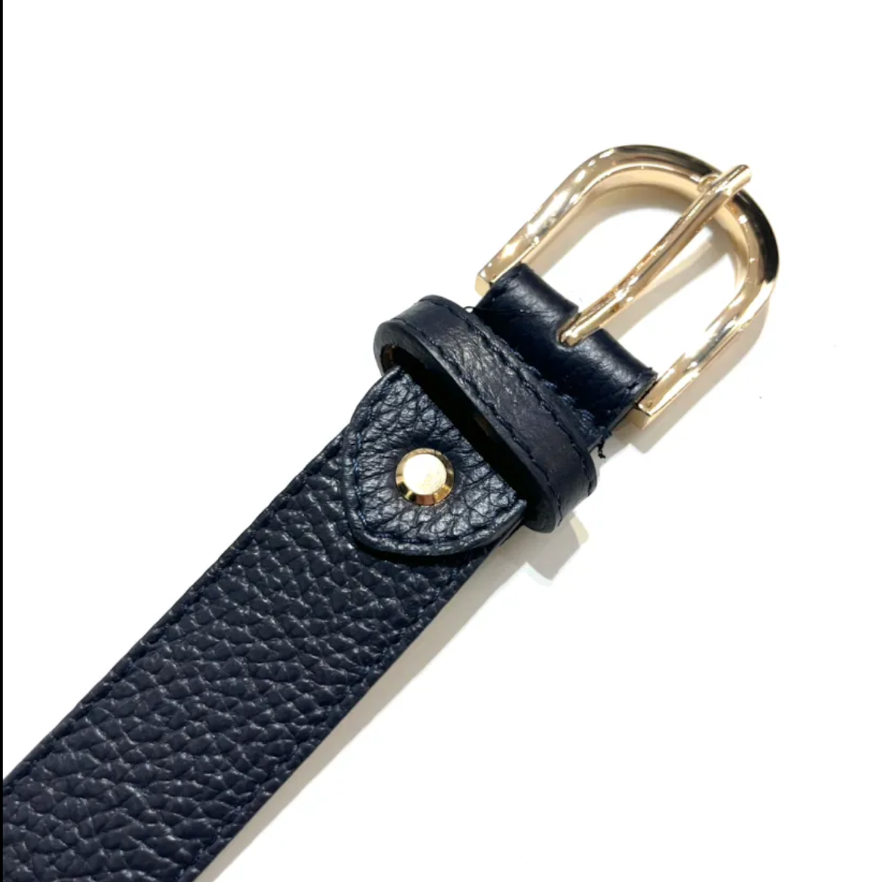 Ceinture en cuir à boucle dorée marine