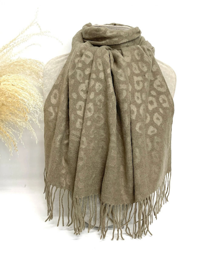 Echarpe taupe imprimée léopard