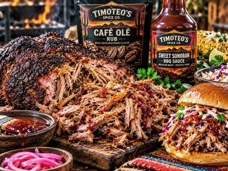 Slow-smoked Café Olé pulled pork with dark Southwestern spice bark, Sweet Sonoran coffee BBQ sauce and fresh barbecue garnishes.
