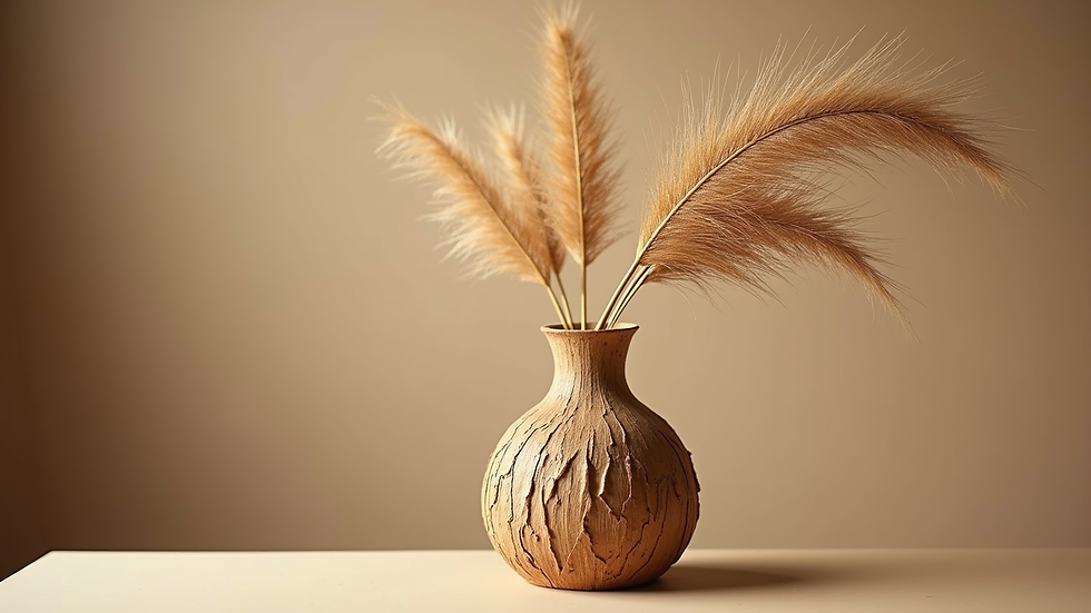 Close-up view of a handcrafted vetiver-root vase