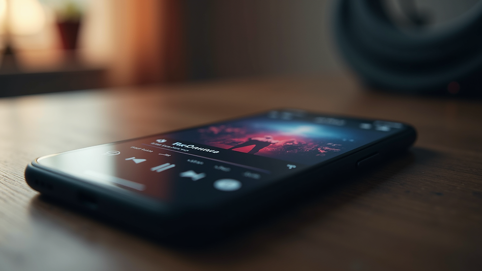 Close-up view of a smartphone displaying a music streaming app