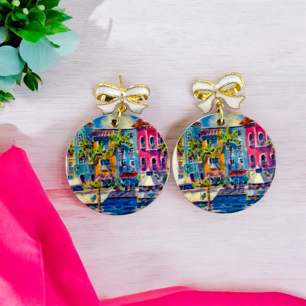 Tropical Florida Town Round Drop Earrings 
