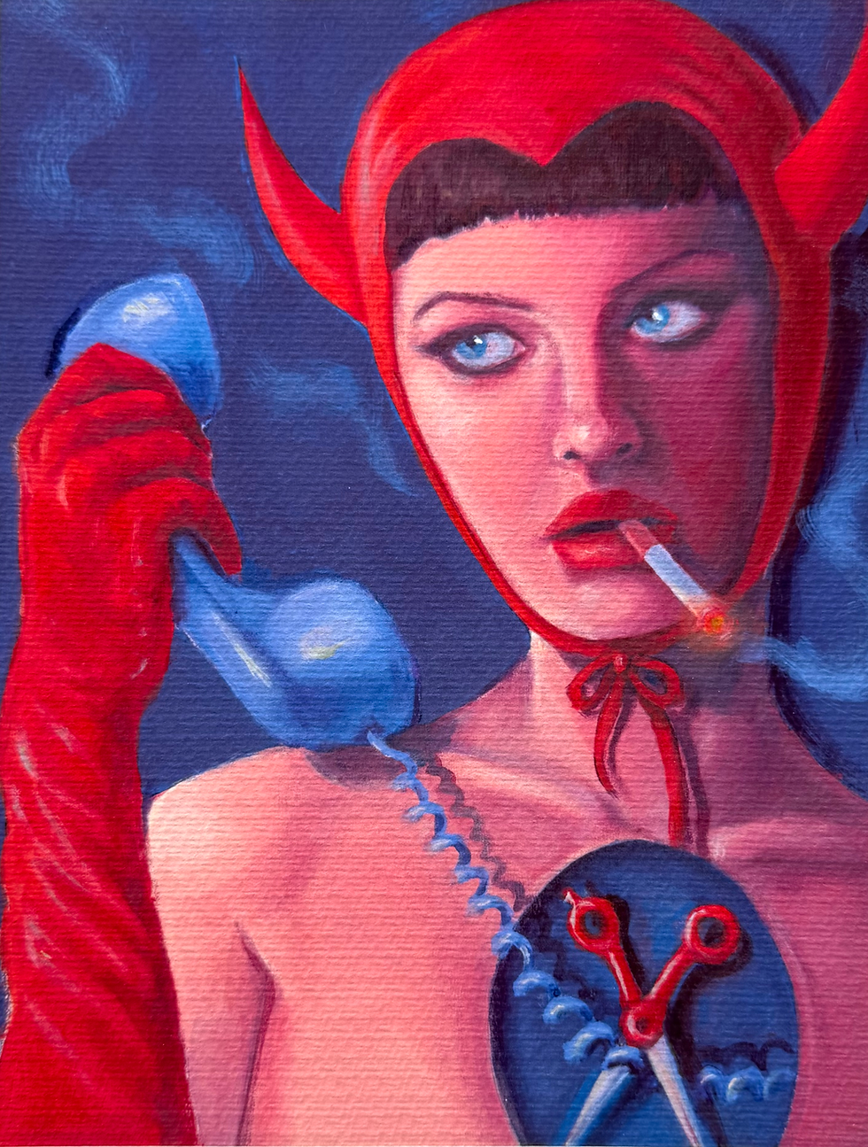 Thumbnail: Woman with devil horns, smoking, phone and cut heart cord