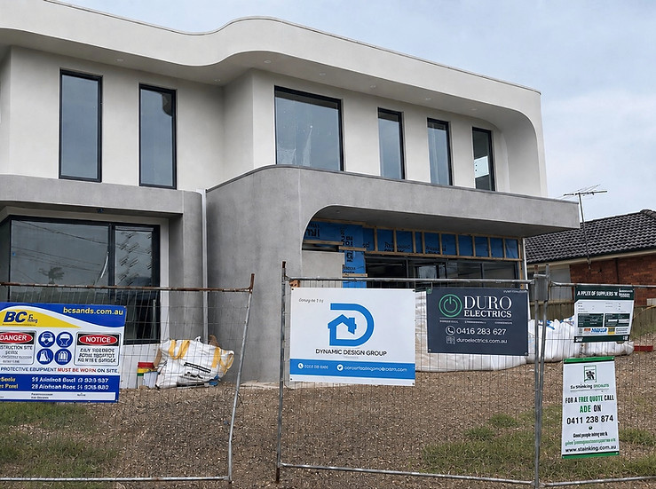 Duro Electrics signage at a two-storey Miranda new build during construction.