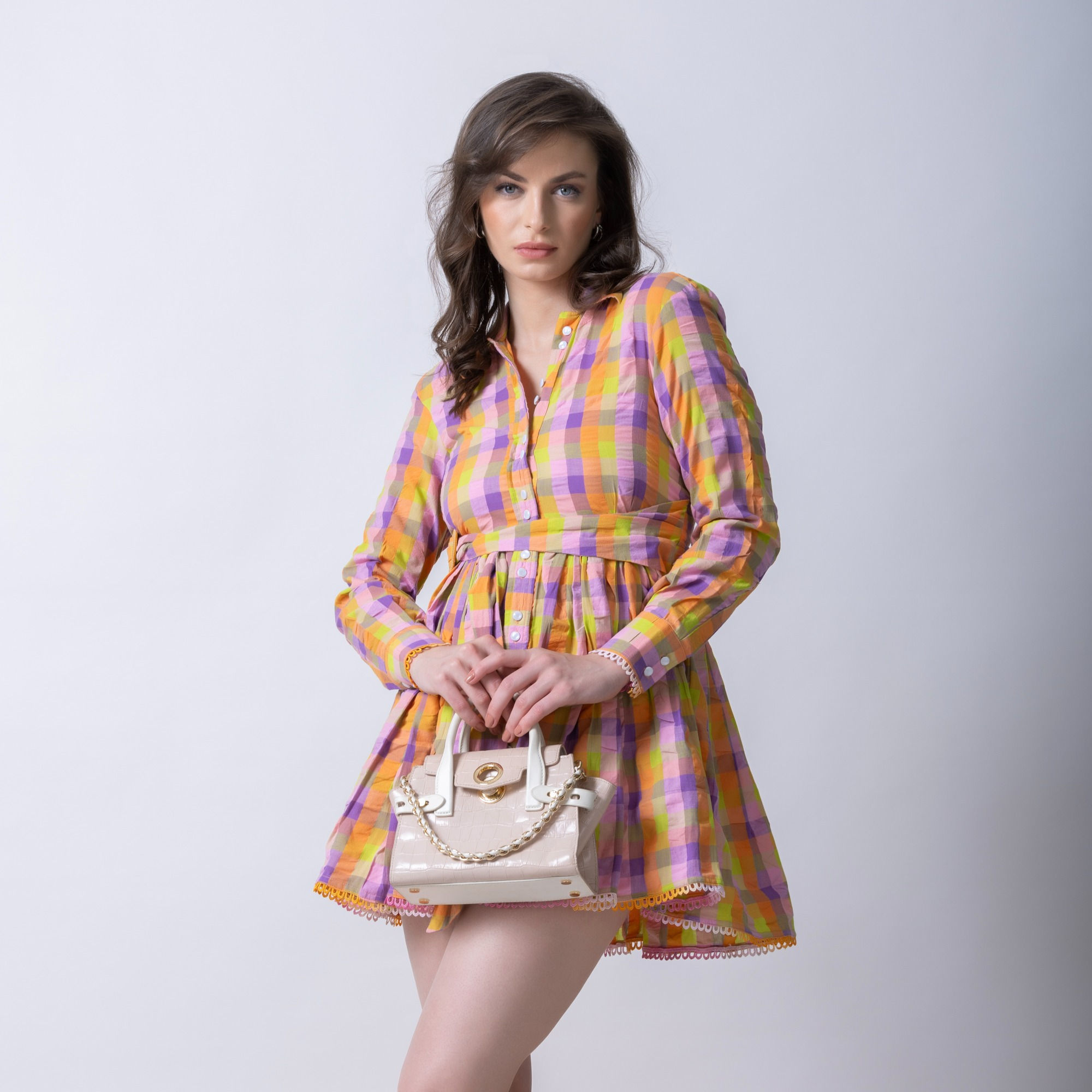 Draped Belt Dress in Multi