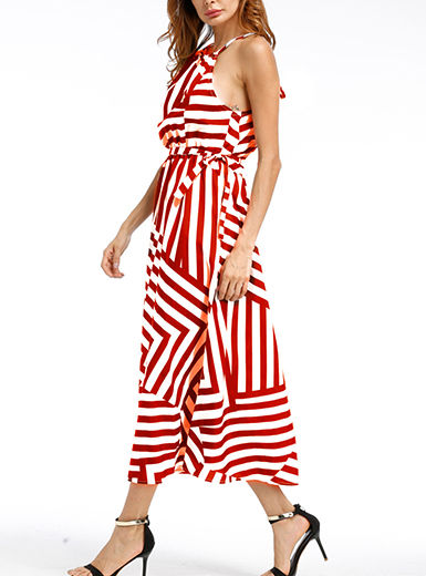 Thumbnail: Halter Maxi Dress - White Black / Sleeveless