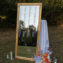 Beschrifteter Spiegel mit Sitzordnung