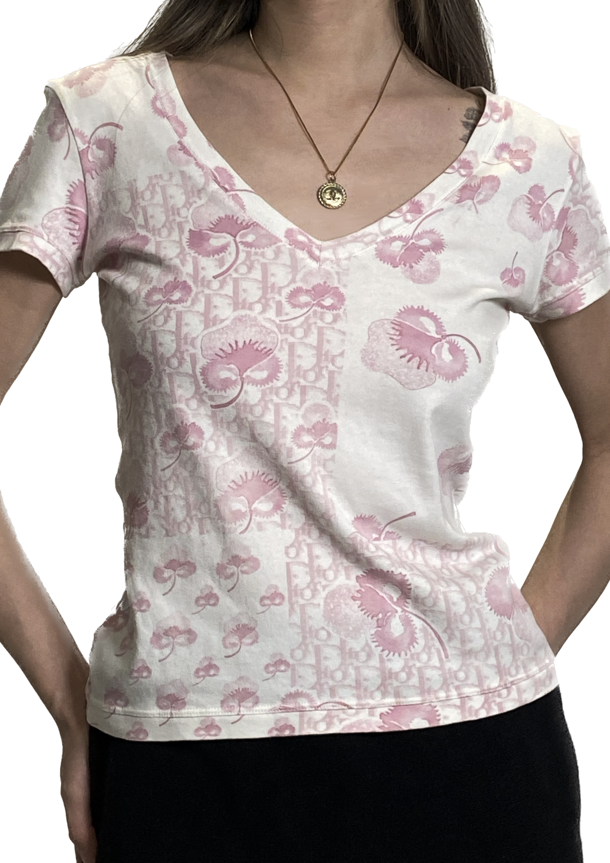 Christian Dior - Floral Cotton V-Neck Tee
