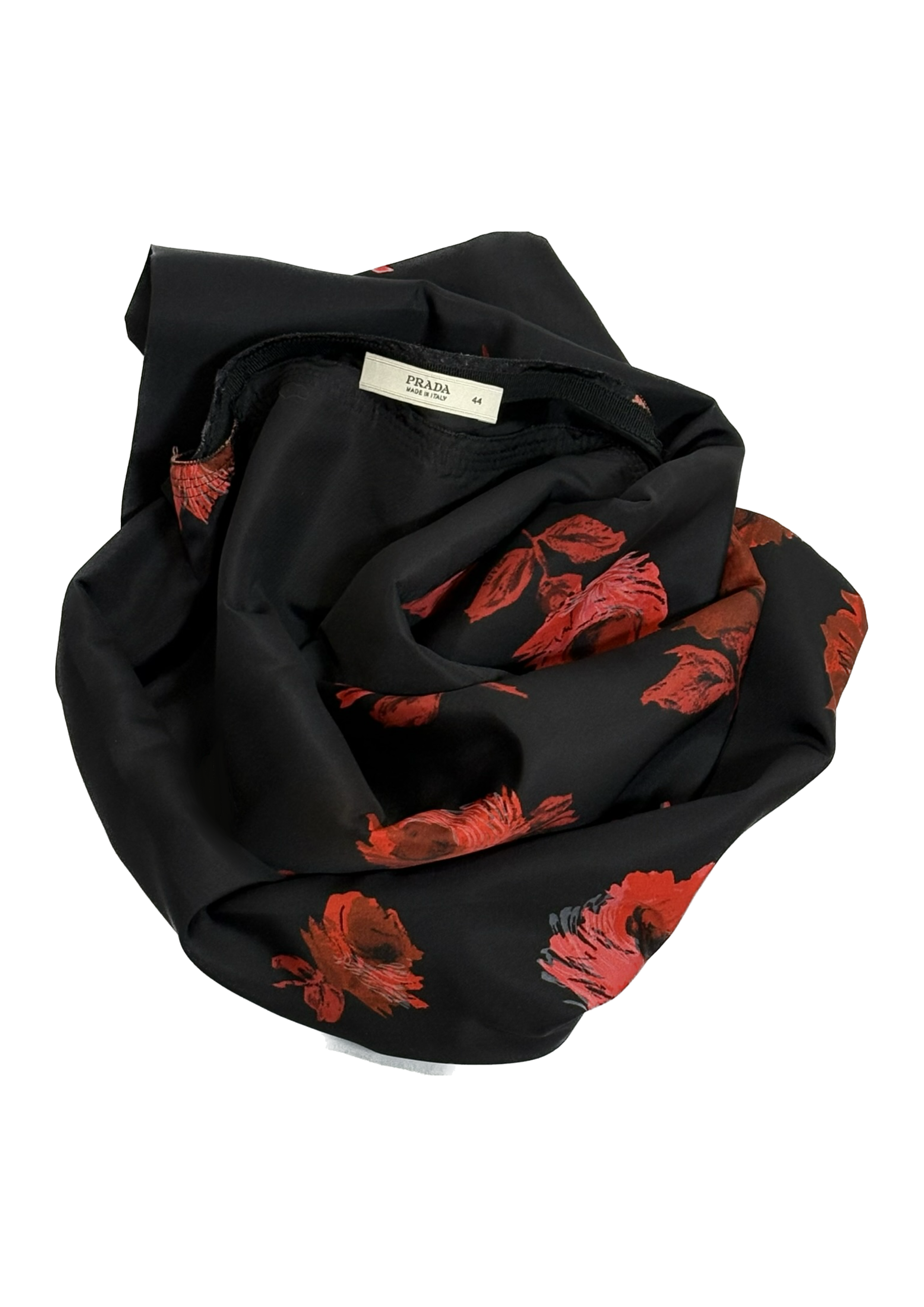 Prada - Black Silk Mini Skirt Red Roses Pattern
