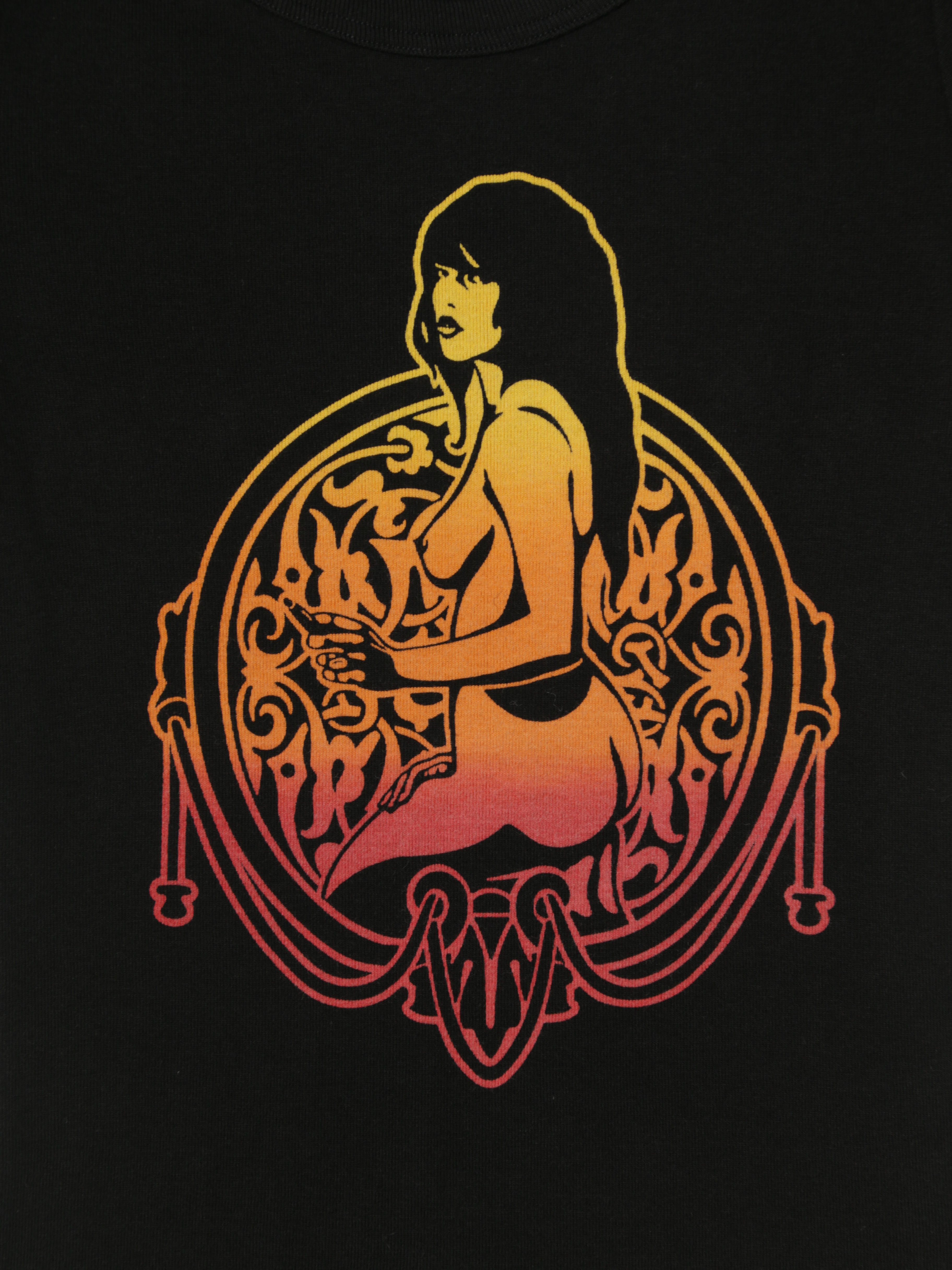 HYSTERIC GLAMOUR BLACK PIN UP GIRL GRAPHIC FITTED TEE