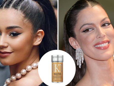 Léna Situations et Iris Mittenaere avec des coiffures clean girl aux cheveux plaqués, utilisant un stick coiffant de type wax stick IKT