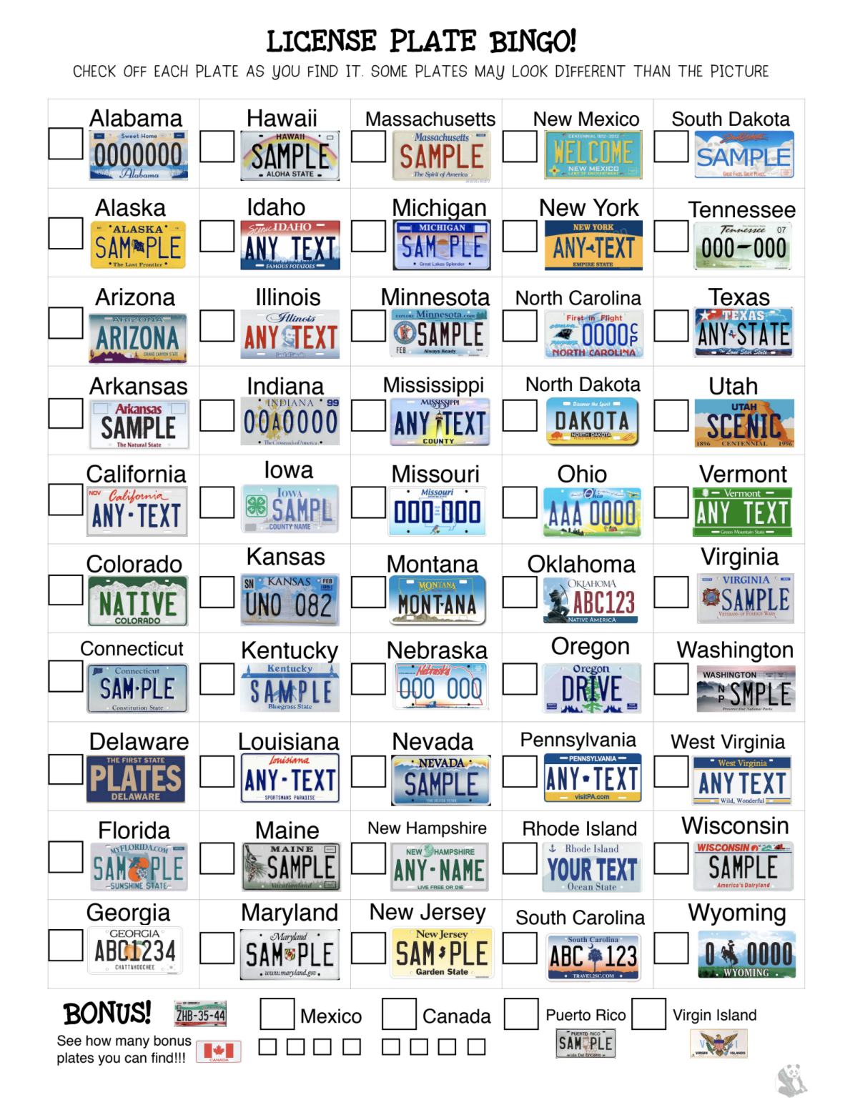 Family members Street Holiday Actions picture about License Plate Bingo Printable titled Household Street Vacation Routines